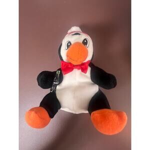 Vintage 1997 Coca-Cola Penguin Plush - Holding Glass Bottle & Santa Hat
